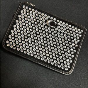 Coach Black Card Case with Crystal Studs